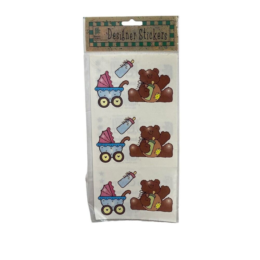 PROVO CRAFT Vintage Baby Stroller Shower Bear Bottle Scrapbooking Sticker Sheet